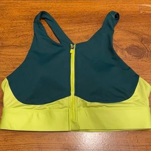 Fabletics Forest Green & lime sports bra L zipper